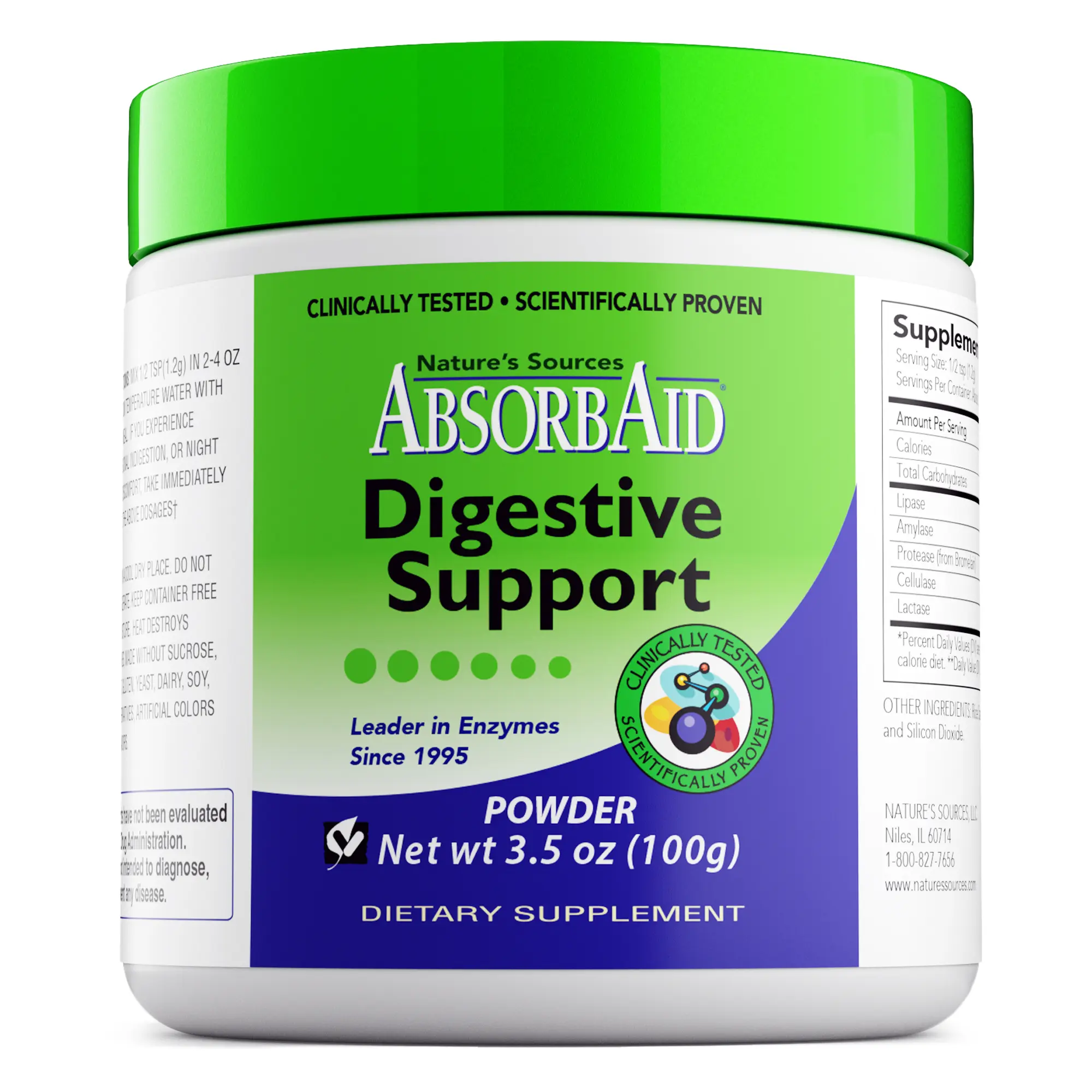 AbsorbAid Original Formula Digestive Enzyme Blend - 100 gram powder jar - for better digestion & absorption of the foods you eat - recommended by doctors