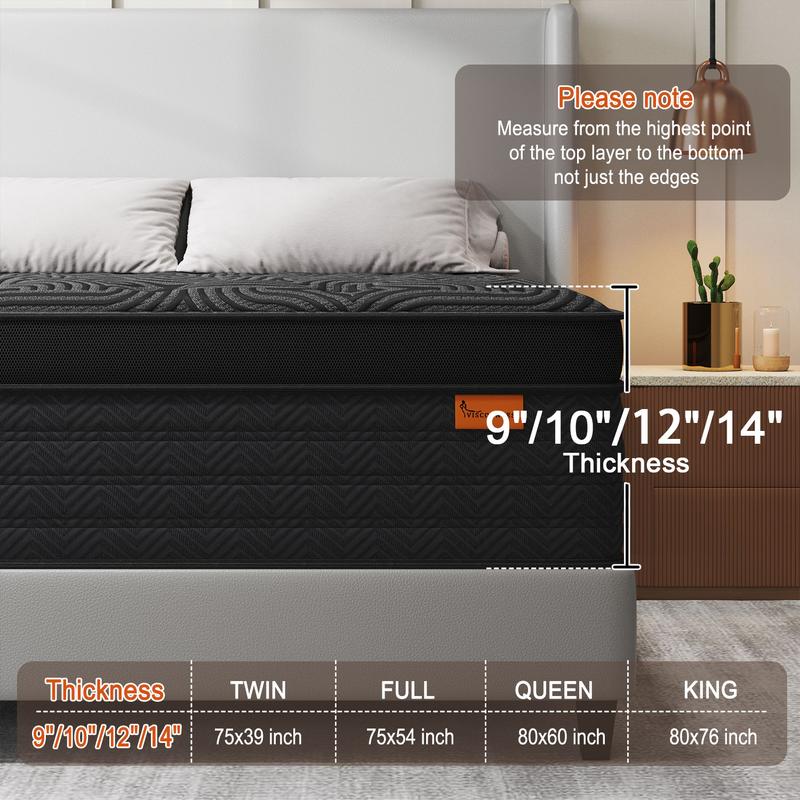9"12"14" Gel Memory Foam Hybrid Pocket Spring Twin Full Queen King Mattress In A Box, Euro Top Mattresses Medium Firm For Motion Isolation, Edge Support
