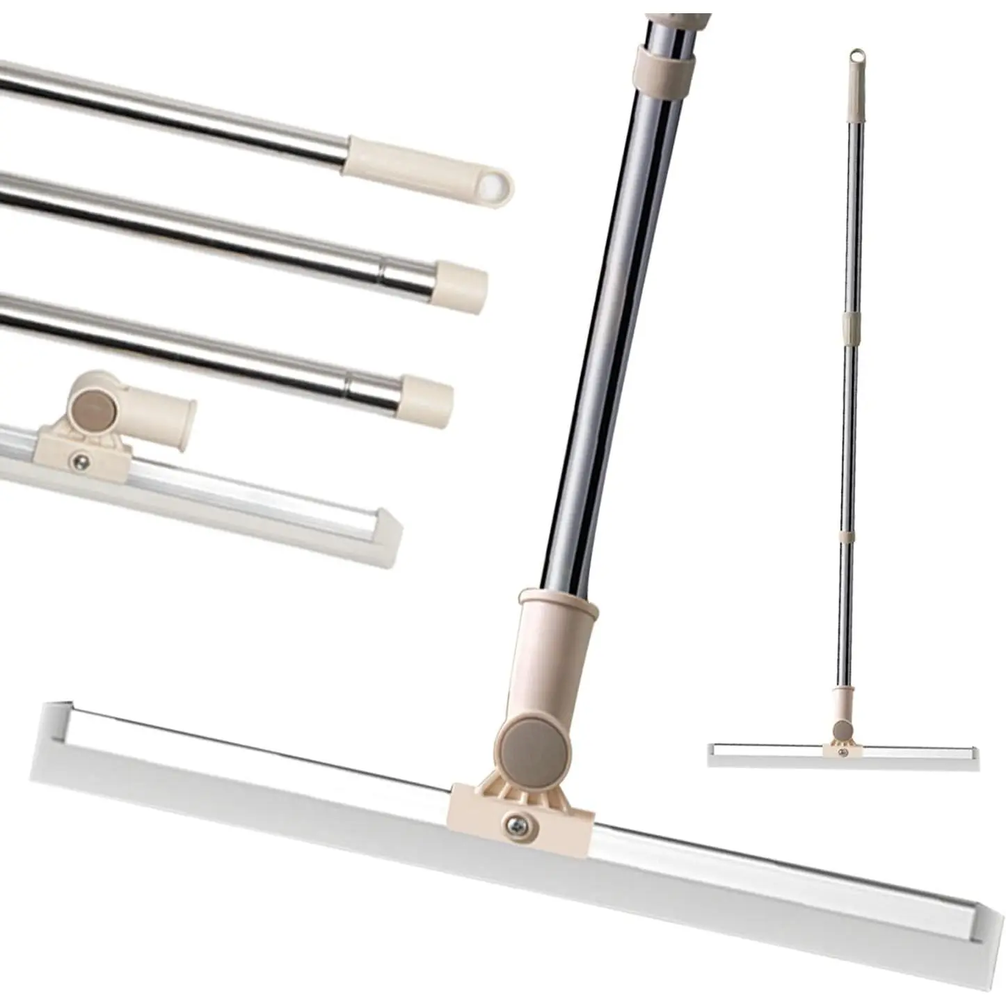 Heavy Duty Telescopic Broom with 36-65 in Adjustable Telescopic Pole, 20 in Head, 180° Adjustable Knuckle - Synthetic Tile Floor Cleaner, Floor Scraper, Easy to Clean, Anti-Furniture Protection, Durable for Bathroom, Kitchen, 36-65 Inches