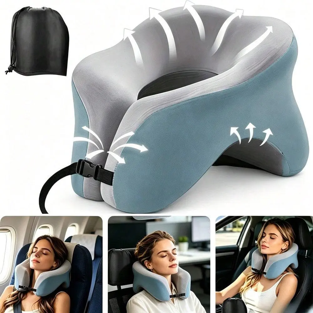Neck Travel Pillow Memory Foam Neck Pillow for Comfort on Airplane ,U-Shaped Pillow Nap Office Sleeping Reclining Travel Neck, Breathe Easy Face Down Pillow, Desk Napping Pillow, Travel Head Neck Pillow, Best for Prone Face-Down Resting