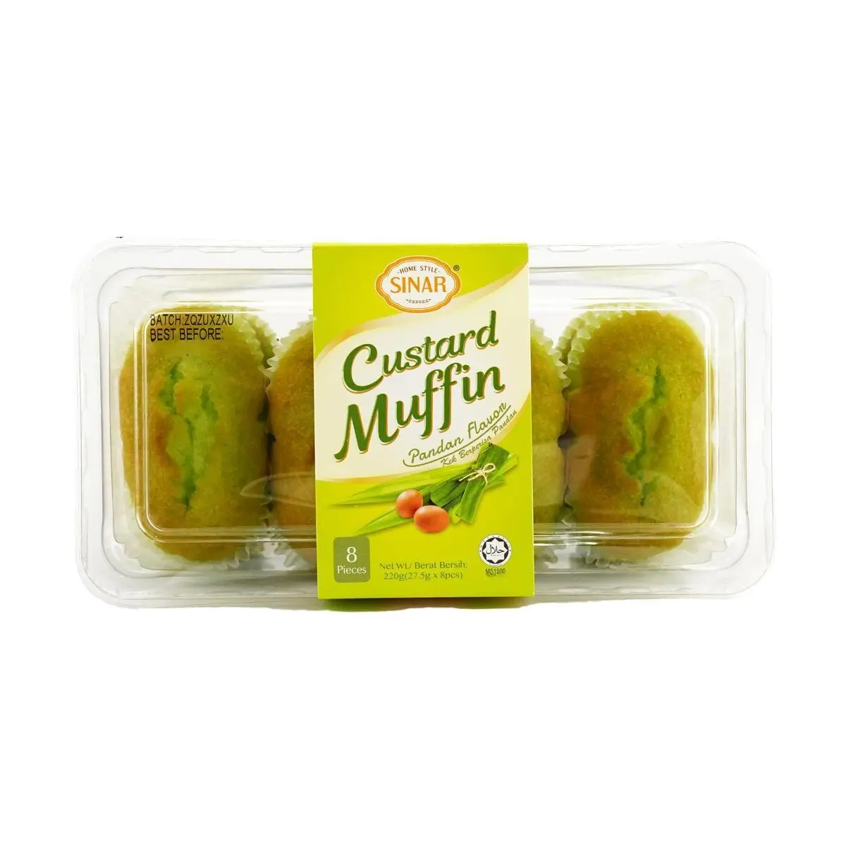 SINAR Pandan Egg Muffins - Soft & Fluffy Malaysian Snack Cakes, 8 Pieces (220g)