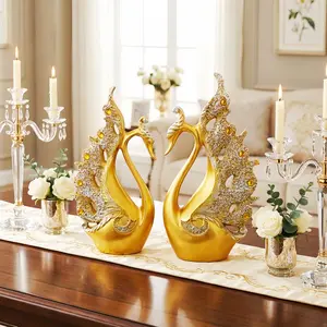 Crystal Swan Sculpture Pair, Luxury Valentine's Day Decor, Romantic Couple Gift, Elegant Home Ornament, Display Cabinet, Nightstand, Desk