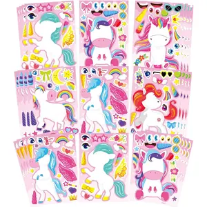 24 Sheets Make Your Own Unicorn Stickers for Kids Toddlers, Make a Face Sticker for Kids Party Favors Activities