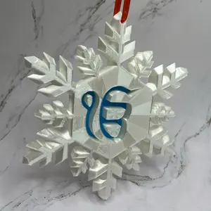 Sikh religion Ek Onkar roal blue with  pearl white glittery snowflake ornament