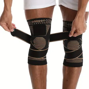 Copper-Infused Compression Knee Sleeve - Non-Slip, Knit Sports Brace with Support Strap for Running & Workouts, 1pc
