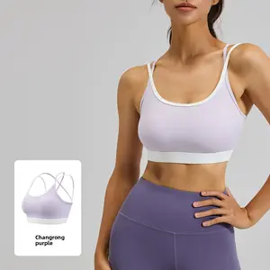 Color Block Crisscross Back Sports Bra High Impact Support Fixed Cup Yoga Workout Tops