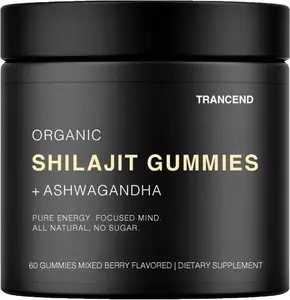 Trancend Shilajit Gummies Gold Shilajit Pure Himalayan Organic Shilajit for Men & Women No Sugar Ashwagandha Fulvic Acid 85+ Trace Minerals | 100% Natural & Organic I 60 Gummy