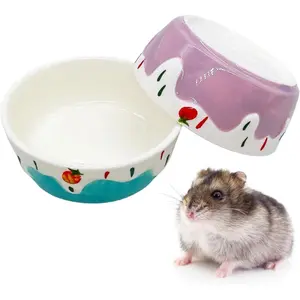 2 Pack Hamster Food Bowl Small Animals Ceramic Food Water Bowl Prevent Tipping Moving for Gerbil Chinchilla Hedgehog Rat Color Purple + Blue