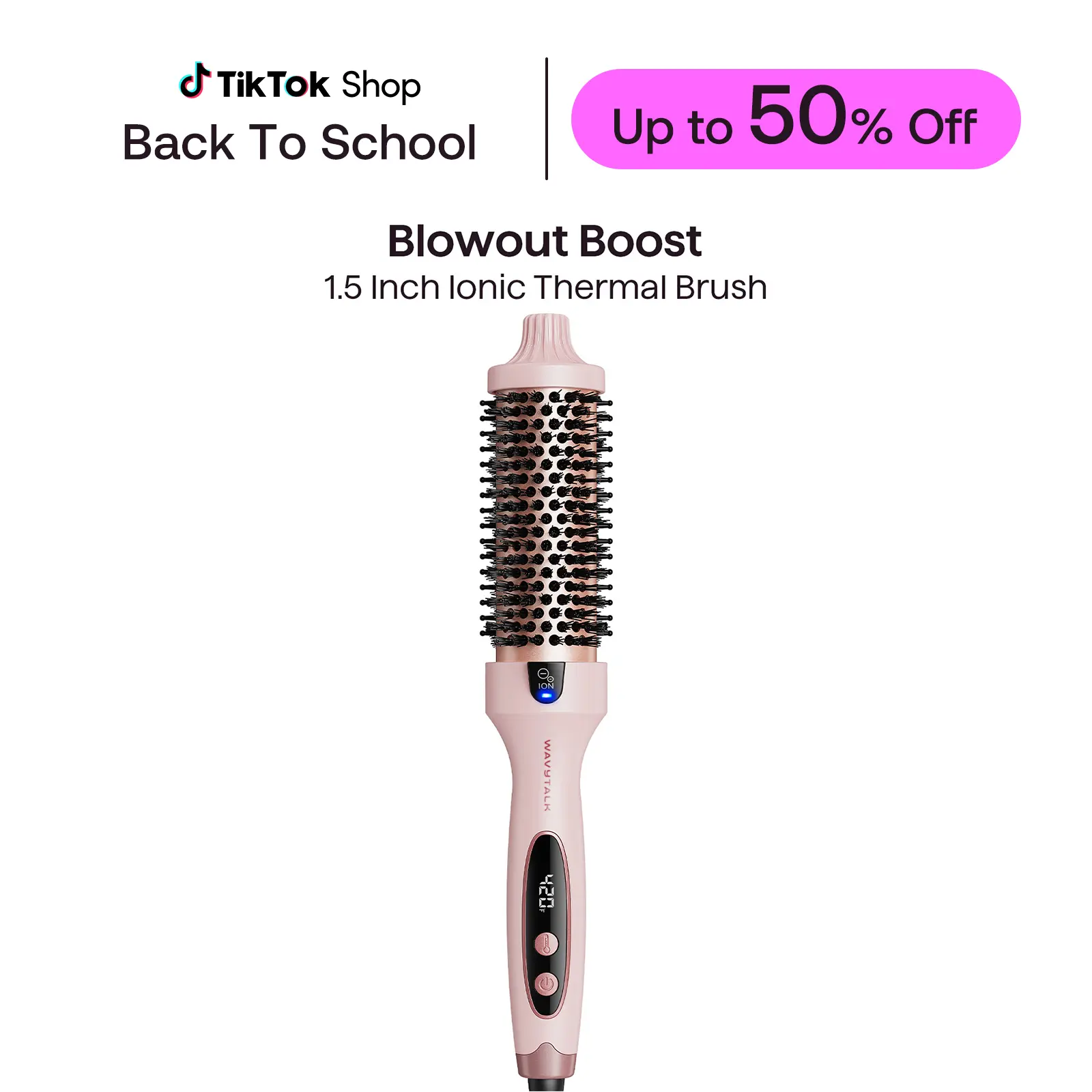 Wavytalk Thermal Brush for Hair Care - 1.5in Heated Round Tool for Thermal Brush Blowout Look, Dual Voltage, Sakura Pink, Tourmaline Ceramic, Negative Ion Tech, 5 Temperature Settings, Less Damage Hair Curlers & Straighteners, Brush Curlers & Straightener