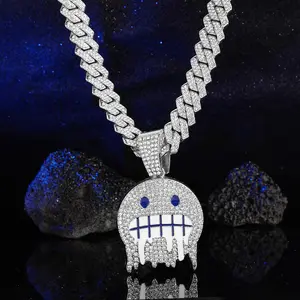 Men's & Women's Round Face Ghost Pendant Miami Cuban Necklace 14mm Cuban Chain Fashionable Holiday Anniversary Jewelry Gift for Party Festival Wear
