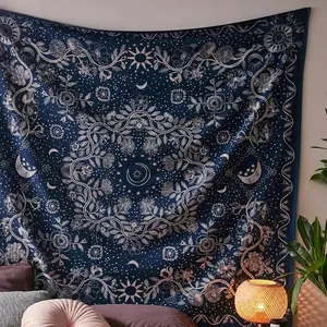 Botanical Celestial Floral Tapestry Wall Hanging Moon Phase Tapestry Hippie Flower Wall Carpets Tapestry Room Decor Aesthetic