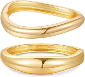 2 count  Bangle Bracelets for Women, Trendy Hinged Cuff Open Wide Chunky  Bracelet Stack Arm Cuff  for Women
