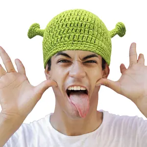 Shrek Hats with Ears, Adult Cosplay Prop Halloween Cosplay, Green Beanie Hat Gifts