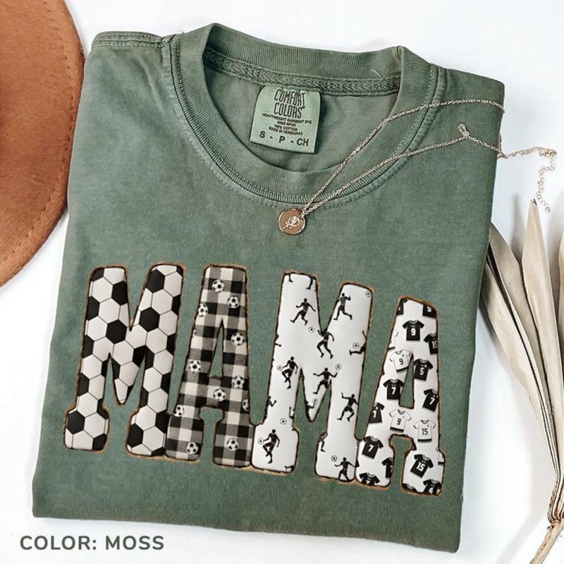 Comfort Colors Soccer Mama TShirt, Checkerboard and Sports Print Letters, Trendy Game Day Mom TShirt, Athletic Style Tee