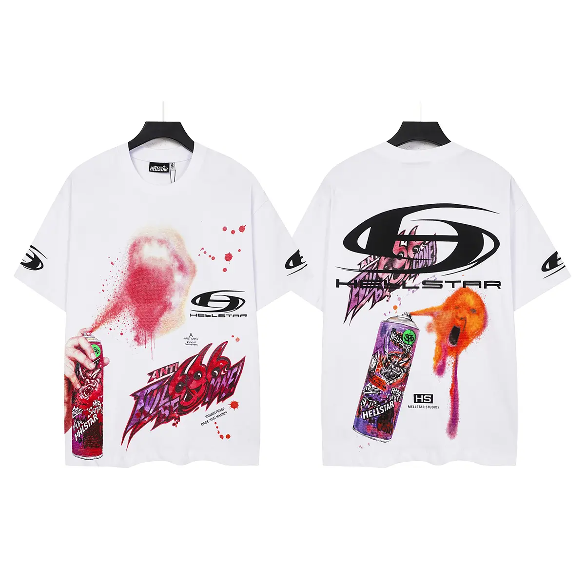 Y2K HELLSTAR Certified Premium Graffiti Spray Can Shirt Screaming Mist Back Print Mens Standard Fit Halloween Gift