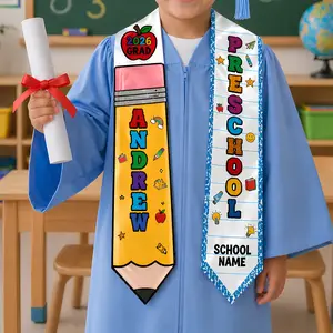 Personalized Kid Graduation Stole, Custom Name Class of 2026 Kindergarten Stole, Grad Gift for Kids