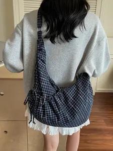 Women's Plaid Horn Bag, Lightweight Large Capacity, Casual Trendy Bag, Versatile Casual Shoulder Bag for College Students Daily Commute, Everyday Shoulder Bag