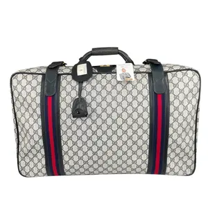 Pre-owned GUCCI Coated Canvas Luggage GG Supreme Navy Canvas Leather Medium Travel Case