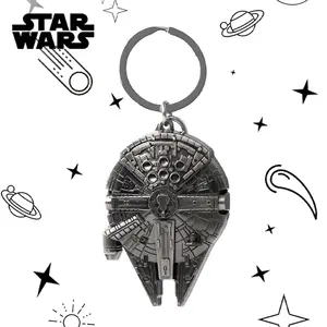 1PC Star Wars officially licensed Star Wars Millennium Falcon Handsome Pewter Keychain Metal Keychain Handsome Decoration to Hang on Key Backpack Christmas Birthday Gift for Friends Star Wars Fans