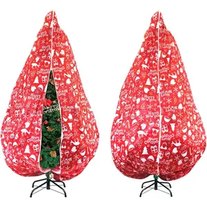 Christmas Tree Storage Bag, Fits Up to 9 ft Tall Artificial Tree, Large Holiday Xmas Tree Dustproof Cover with Zipper & Drawstring(Red)