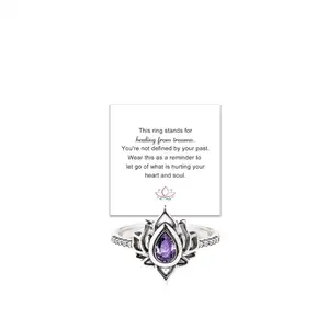 Decixde Lotus Ring for Women Lotus Flower Ring My Trauma Ring Lotus Promise Ring Zircon Inlaid Flower Ring Inspirational Ring Statement Floral Jewelry Gift (purple 7)