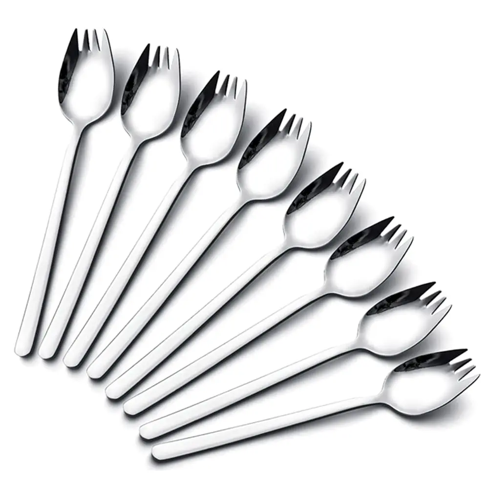 8Pcs Premium 18/10 Stainless Steel Spork Set - 7.4 Inch Multi-Use Salad Fork & Dessert Spoon Combo - Dishwasher Safe Flatware for Home, Restaurant & Camping