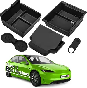 5 Piece Center Console Organizer Tray Compatible for Tesla Model 3 Highland Accessories 2024, 2025, Center Console Tray, Armrest Storage Box Tray, Armrest Hidden Storage Box (5-Piece Black)