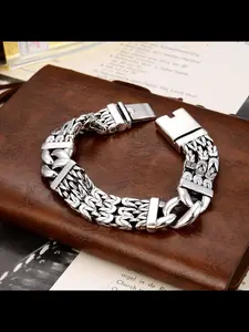 New Fashion Versatile Men's Bracelet, Durable Copper Heavy-Duty Woven Peace Pattern Wide Band, Perfect Gift for Boyfriend, Stylish Accessory