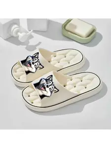 1pc EVA Cartoon Husky Slippers - Lightweight, Flexible, Easy to Clean, All-Season Indoor Slippers with Black & White Husky Design, Perfect for Home Use, Casual Slip-On Style, Indoor Footwear | Playful Design | Flexible EVA Sole