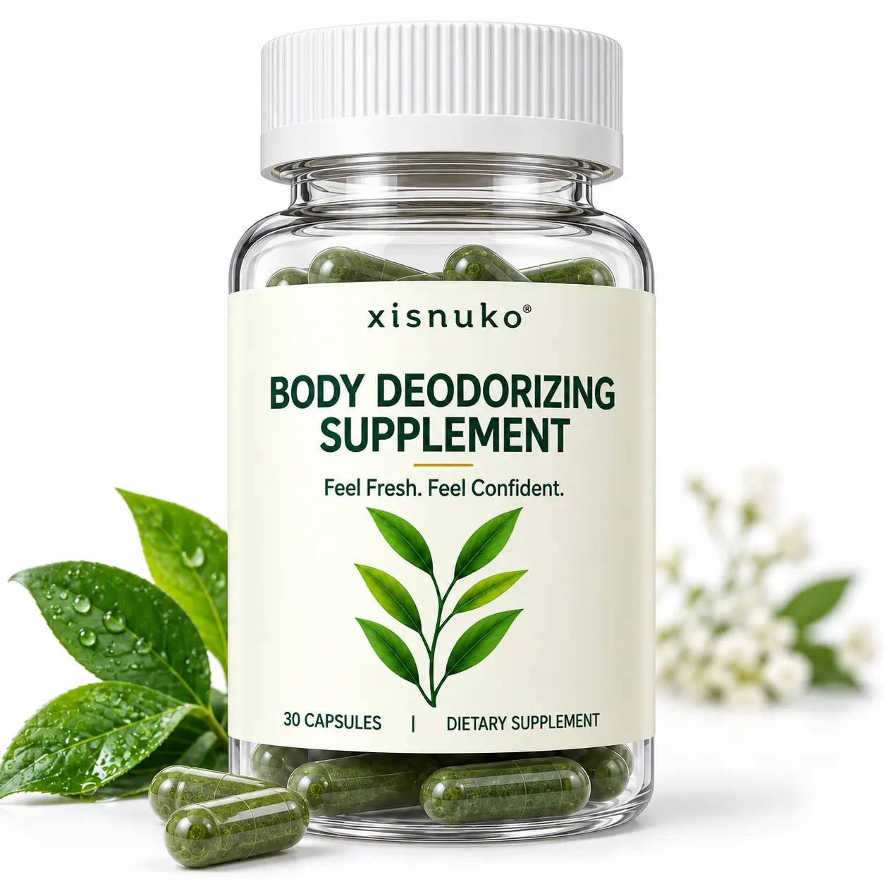 Internal Deodorant Supplement with Chlorophyll, Full Body Deodorant Capsules for Body Odor Control, Full Body Freshness & Fresh Breath, Parsley + Peppermint, 30 Vegan Capsules