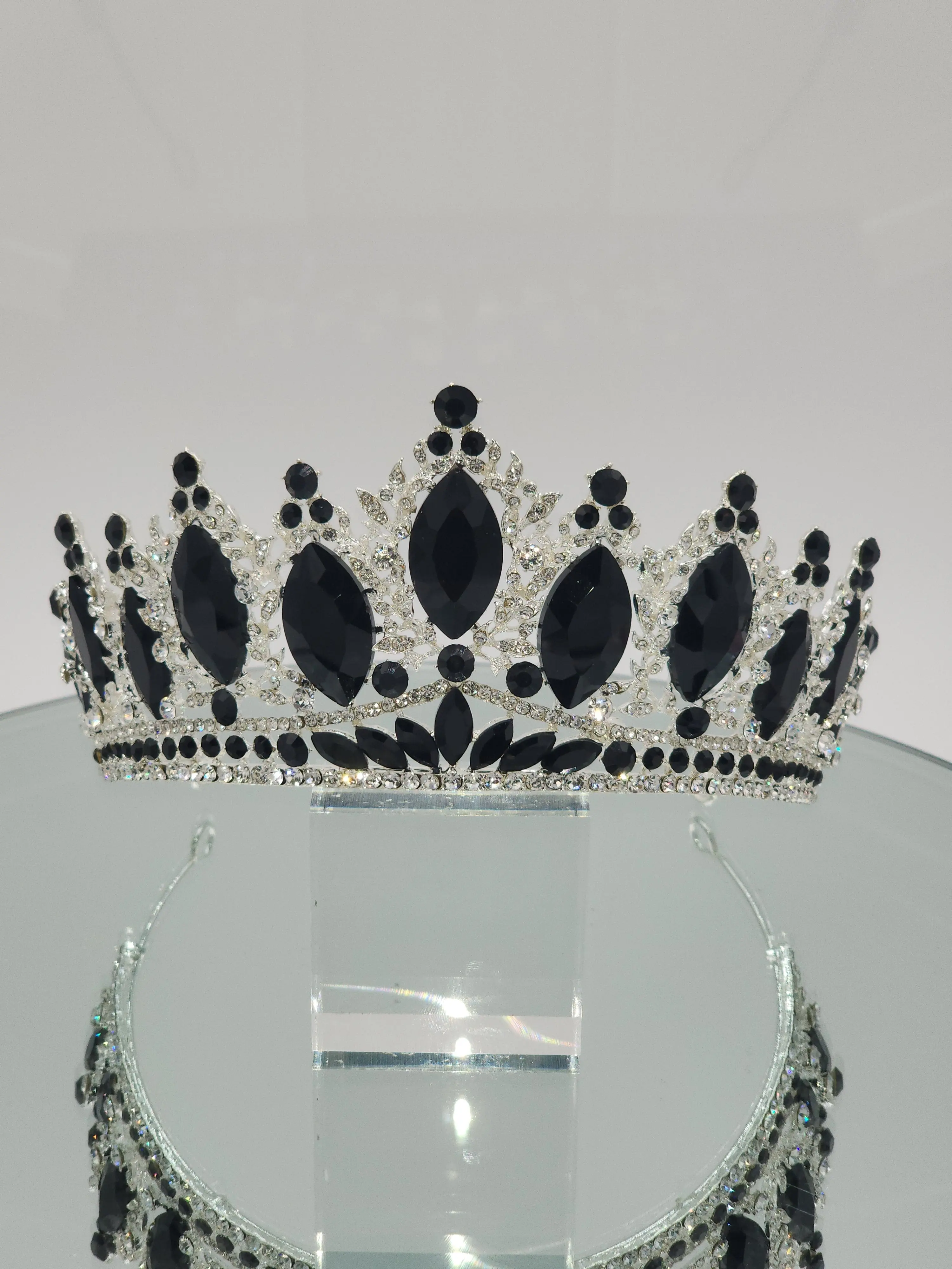 Rhinestone Tiara in Royal Blue and Silver #1876 - Elegant Crown Design with Big Colorful Stones and Sparkling Rhinestones for Quinceañera Events Wedding Beaded