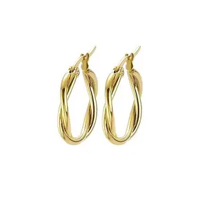 Stately Steel Double Twist Hoop Earrings
