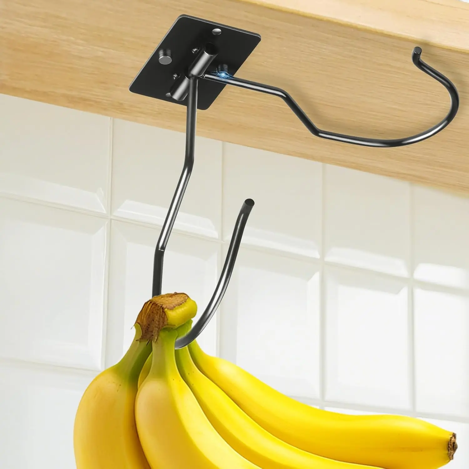 Self Adhesive Banana Hook Under Cabinet Foldable Banana Hanger Hook Under Counter Banana Hook to Keep Bananas Fresh Heavy Duty Metal Banana Holder Stand for RV Kitchen Space Saving