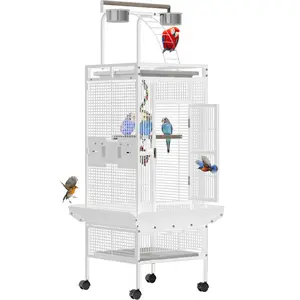 [TOP RATED - FLASH SALE] Garvee 60 Inch Wrought Iron Bird Cage with Play Top & Rolling Stand - 4 Stainless Steel Bowls, Secure Lock, Easy-Clean Tray - Spacious Metal Parrot Cage for African Grey, Cockatiel, Conure, Budgie, Lovebird