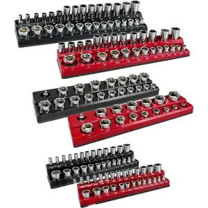 6-  Socket Organizer Set, 1/2", 1/4" and 3/8" SAE & Metric Deep & Shallow Socket Holder Kit, holds 141 stanard Sockets, attaches to steel box/tool cart (sockets not included)