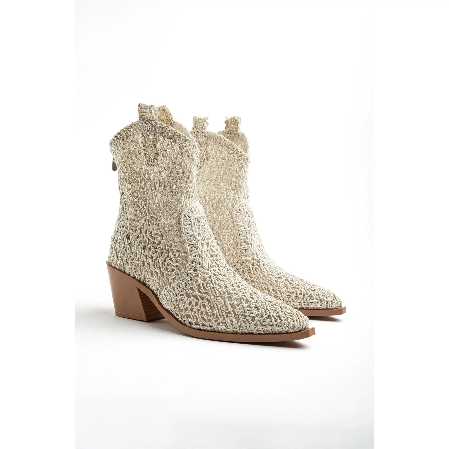 Denora Lace Western Cowboy Summer Boots – Beige