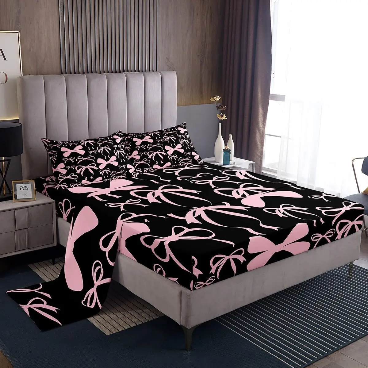 Feelyou Bow Bed Sheet Set - Cute Bowknot Microfiber Bedding, Breathable Durable Soft Sheets, Decorative Bedsheet Set for Women, Kawaii Themed Bedroom Decor, Breathable Durable Sheets