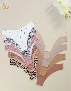 10pcs/Set Women's Seamless Bikini Panties in Maillard Color Tones Elegant Leopard Print with V-Shaped Waistband Soft & Skin-Friendly Womenswear