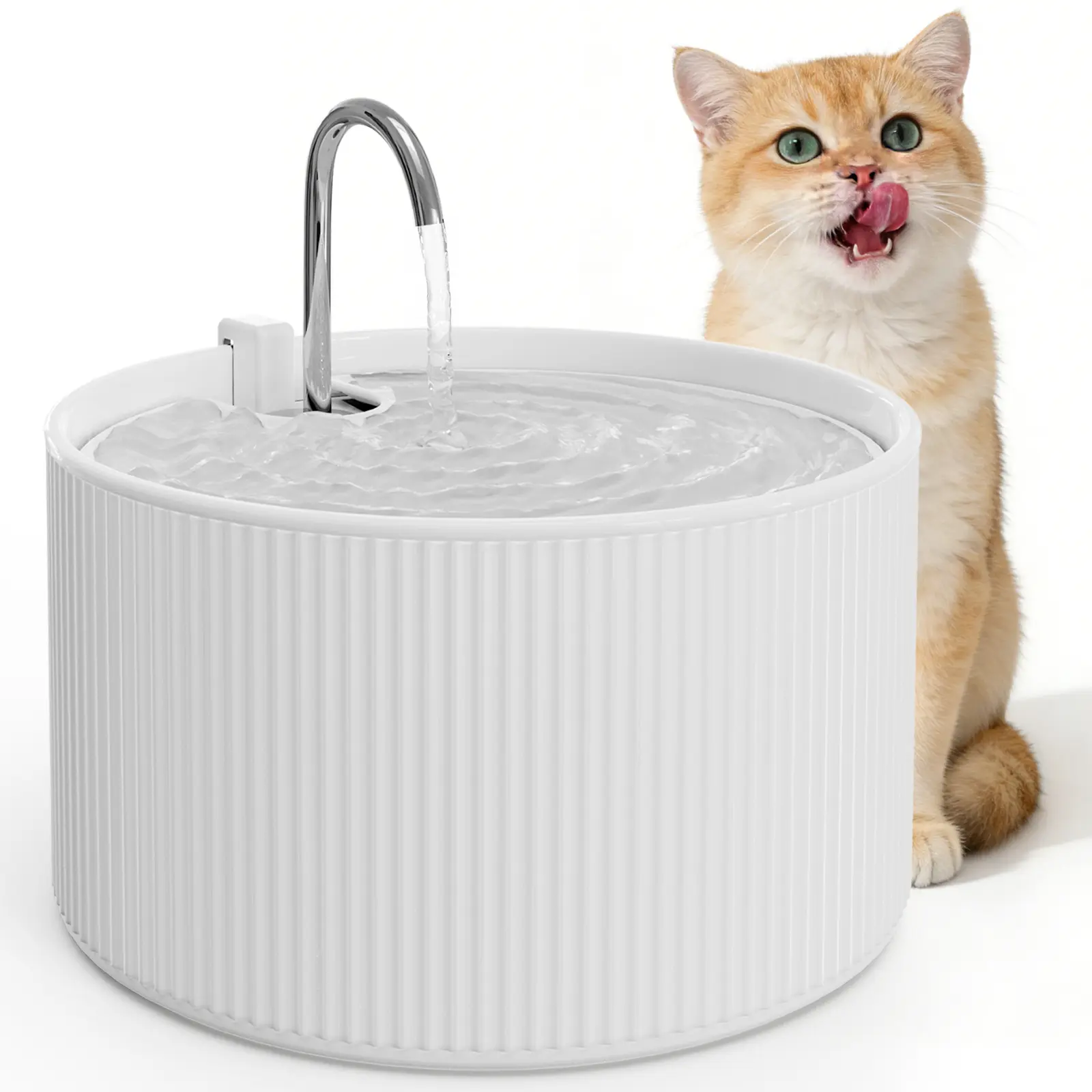 ONECUTE 2.2L Ceramic Cat Water Fountain with Ceramic Bowl, 5-Layer Filtration, Purifies Water, Ultra-Quiet, Quiet Flow, Easy to Clean