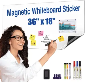 Whiteboard Sticker - Adhesive Backing 36'' x 18'' Dry Erase Board for Wall Whiteboard Contact Paper for Office Home Include Starter Kit