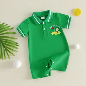 Imcute Toddler Infant Baby Boy Summer Romper Golf Embroidery Short Sleeve Lapel Button Front Shorts Jumpsuit