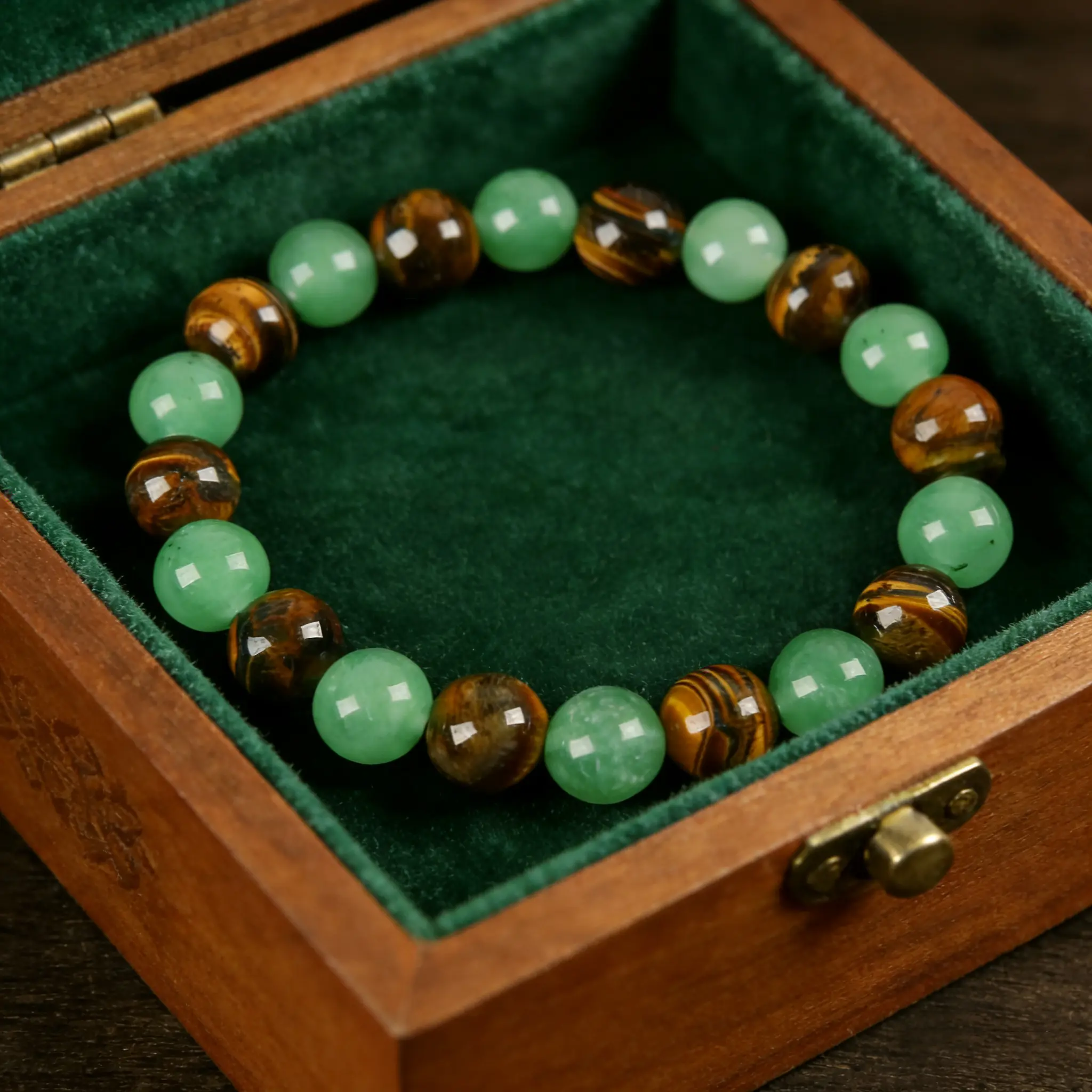 Bohemian Green Aventurine Gemstone Silver Buddha Charm  Bohemian green aventurine gold coin charm bracelet display picture 1