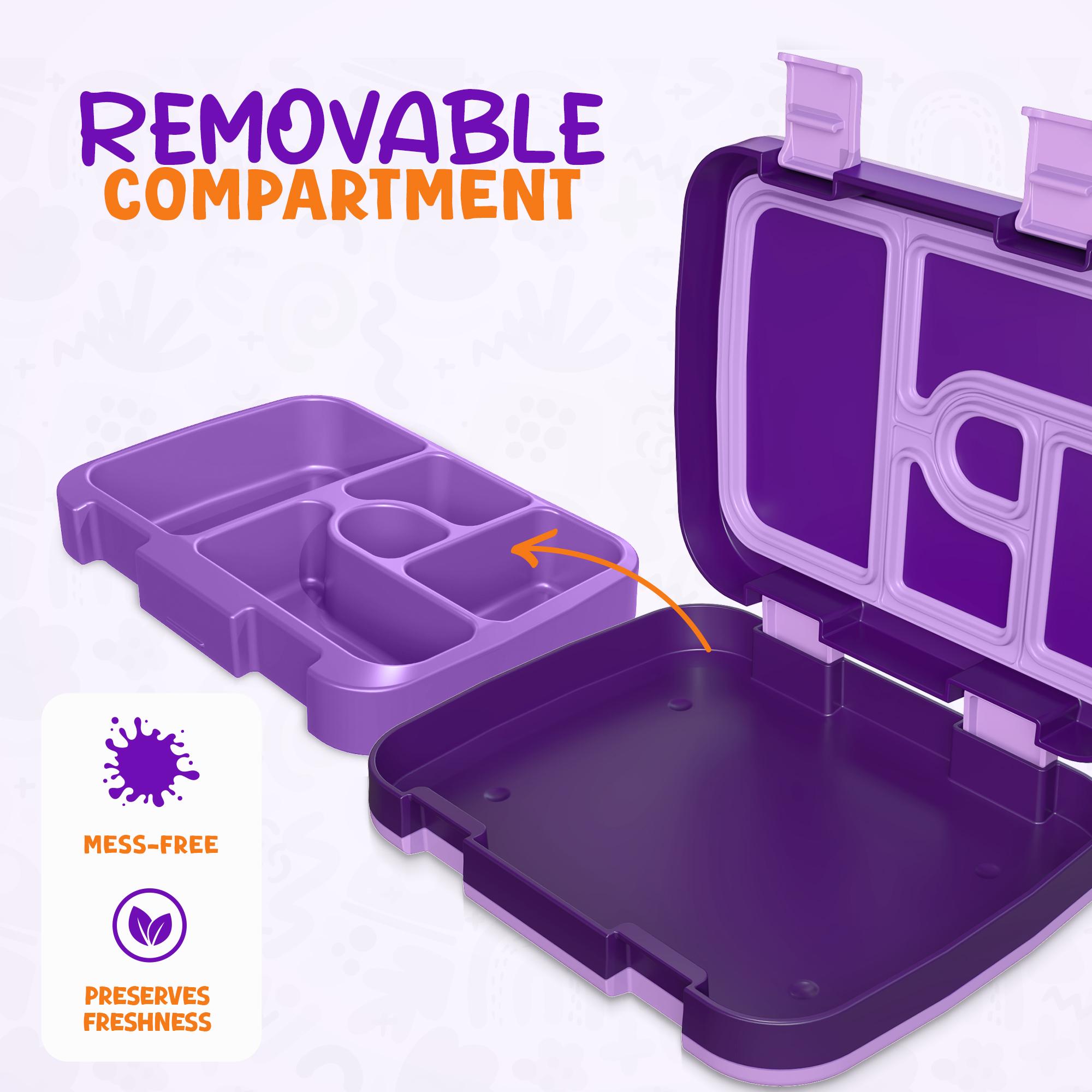 YOLAY Bento Box for Kids Lunch Box Leak-Proof, 5-Compartment Lunch Box Kids for Ages 3-10, Durable with Anti-Slip Base, Suitable for Schools, Outdoor and Travel (Mermaid) (Trucks)