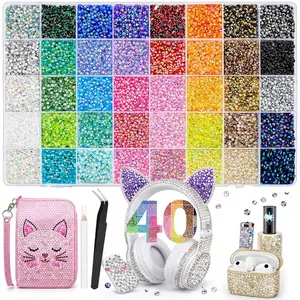 40000+Pcs 40 Colors Jelly Rhinestones Bedazzler Kit, 3mm Multicolor Resin Flatback Gems for Art Crafts, Books, Shoes, Nail Art, Decorative Nails, DIY Projects and Summer Bling Crafts