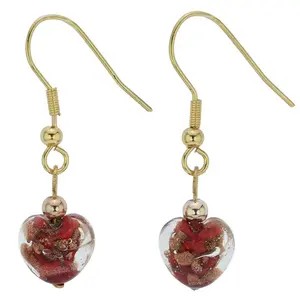 Glass Of Venice Small Murano Glass Heart Earrings - Red Sparkles