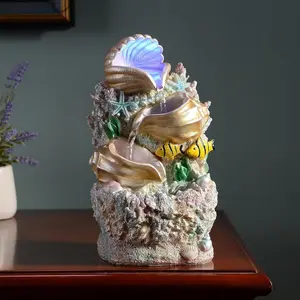 Themed Coral Shell Fountain Tabletop Home Décor Indoor Desktop Fountains Perfect for Zen Waterfall Meditation Waterfall Decor Fountain with LED Lights(23037)
