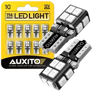 AUXITO 194 LED Bulb 6000K White 168 2825 W5W T10 Wedge 14-SMD Interior Car Bulbs Replacement for Dome Map Door Courtesy Trunk Parking License Plate Lights, 10 PCS
