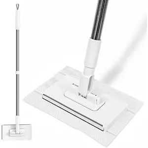 Snap-Grip Mini Mop with 39in Handle — Zero-Touch Gap Dust Cleaner & Locking Head, Disposable Lazy Mop Wet and Dry for Kitchen Bathroom Toilet Corners Window Wall Cleaning