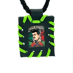 Jesus Malverde Leather Necklace