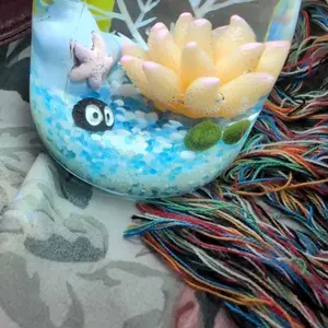 Healing Marimo Water Garden - 3.5×2.6 Inch Micro-Landscape, Low-Maintenance Glass Mini Peninsula Ecosystem with a Cute Moss Ball, Premium DIY Mini Aquatic Garden Decor Kit (Includes LIVELY Moss Ball Pet)